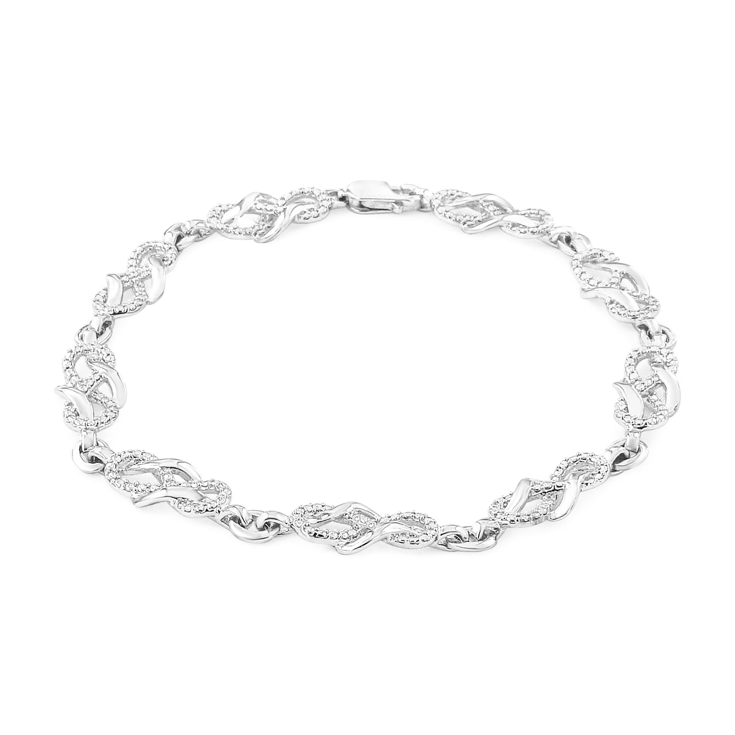 Bracelet en argent sterling .925 avec maillon tressé infini et accents en diamant