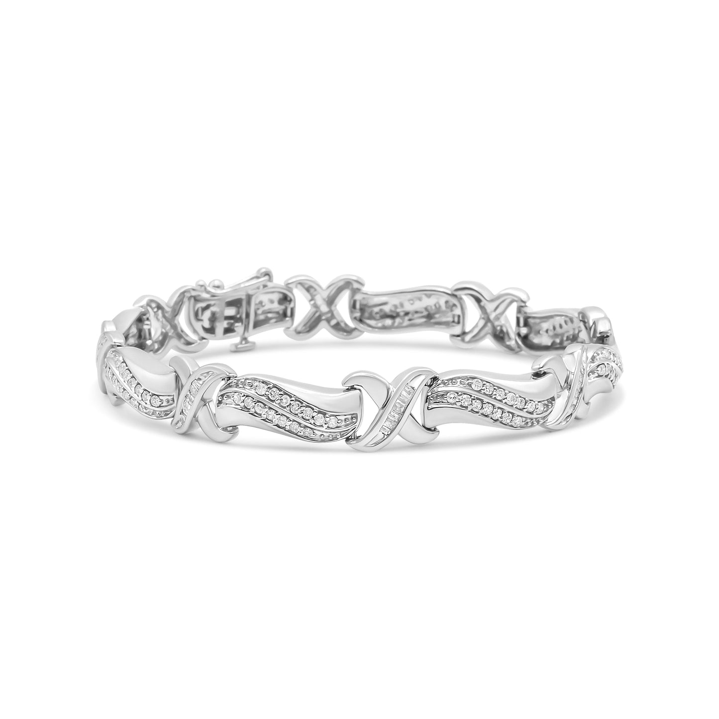 Pulsera de Tenis de Diamante Wave y X Link de Plata Esterlina .925 - 7"