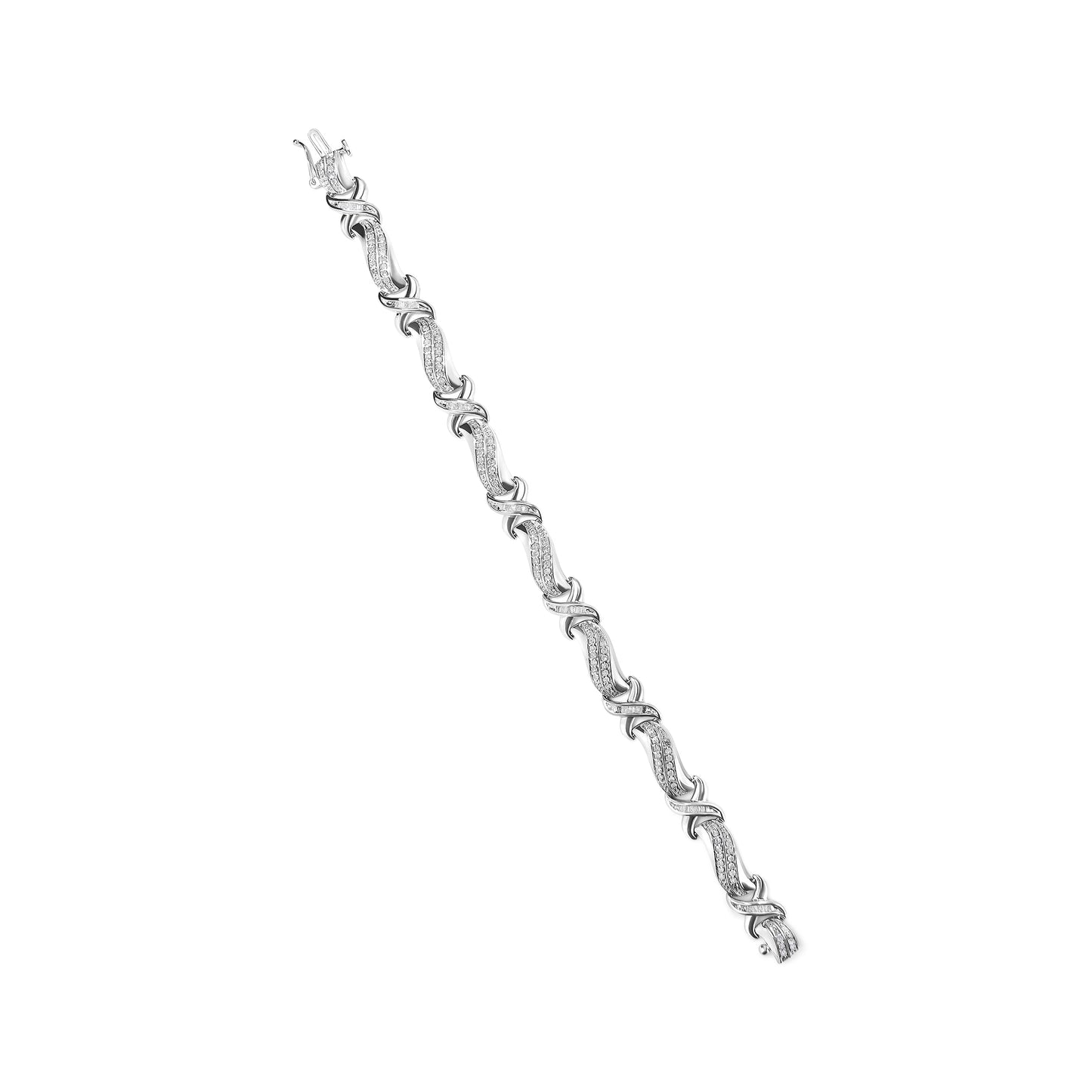 Pulsera de Tenis de Diamante Wave y X Link de Plata Esterlina .925 - 7"