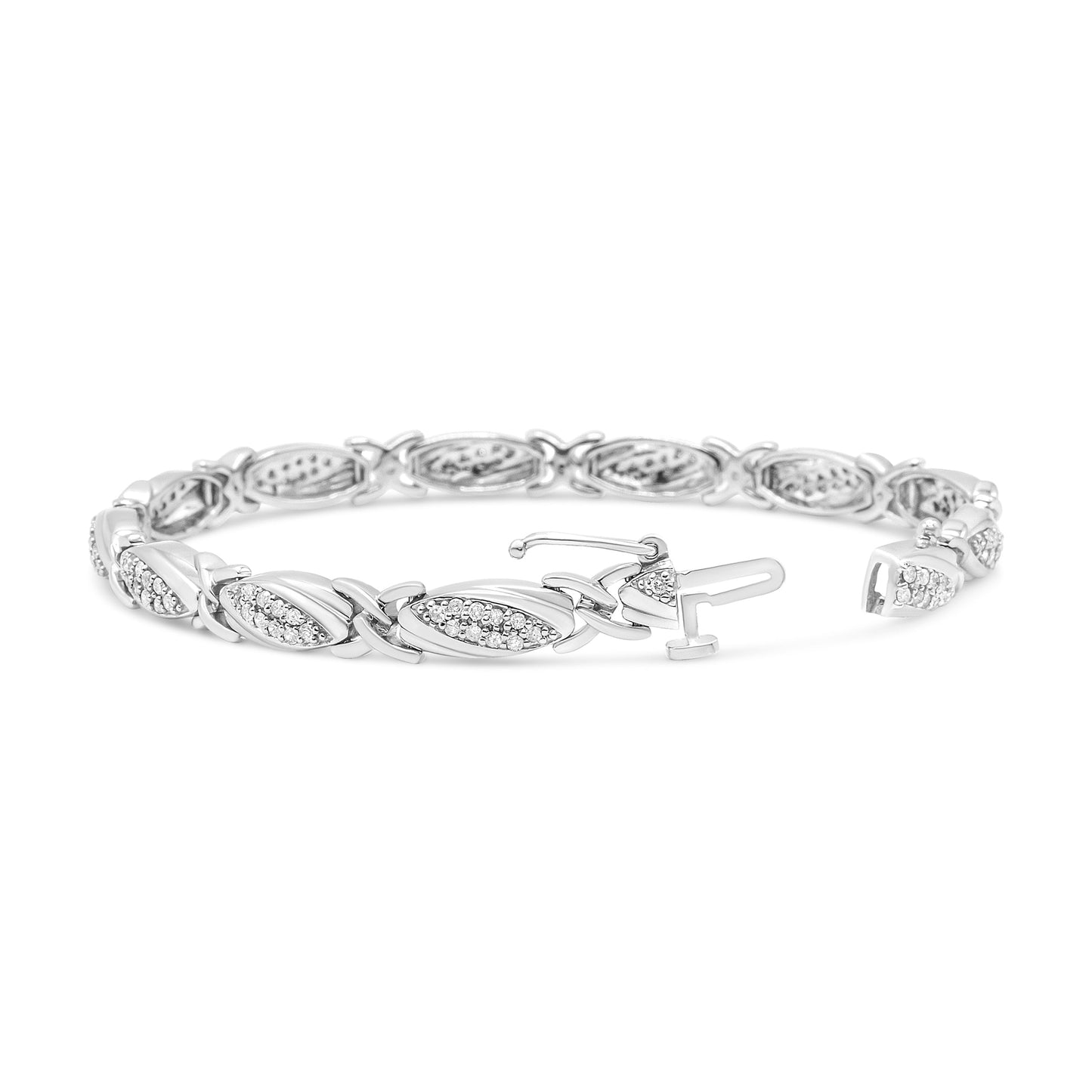 Bracelet en argent sterling .925 avec diamants ronds en X - 1,00 cttw