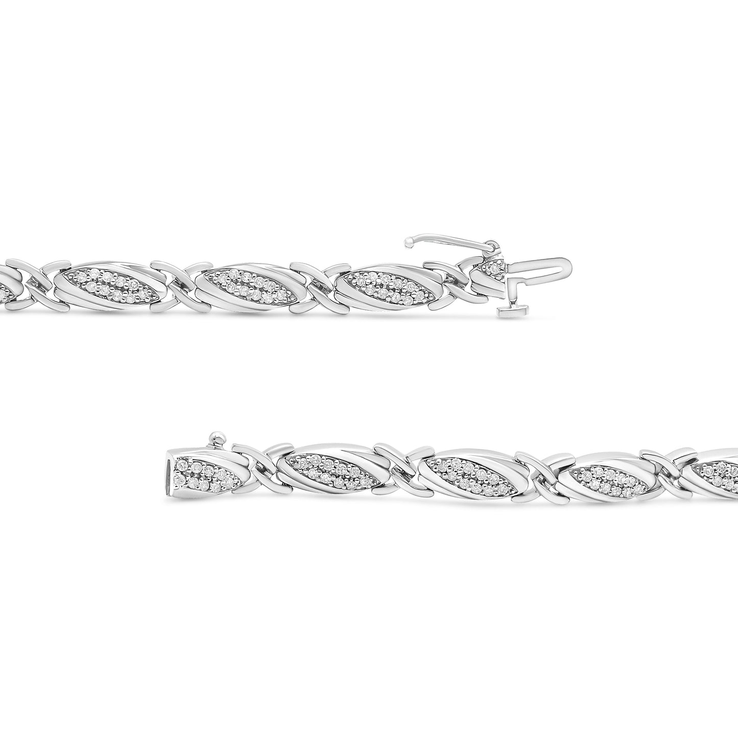 Bracelet en argent sterling .925 avec diamants ronds en X - 1,00 cttw