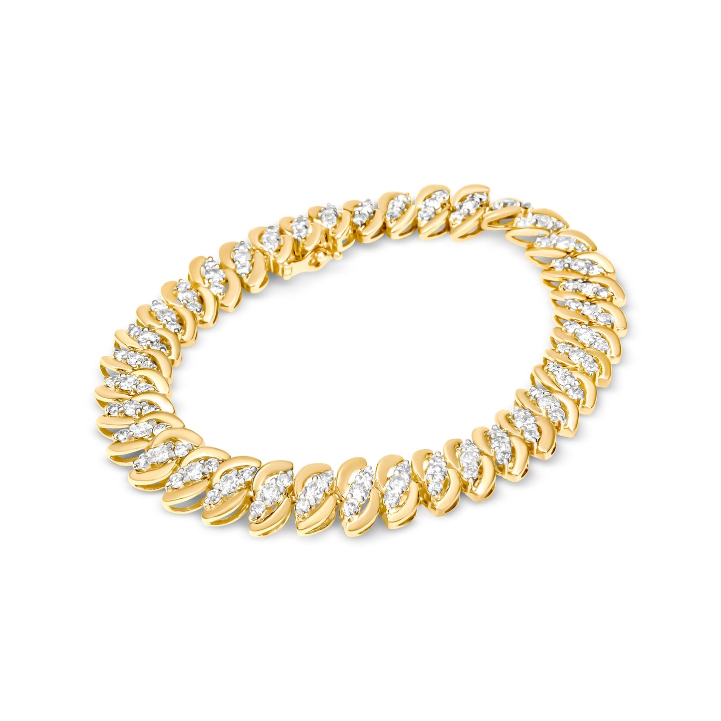 Pulsera Cubana de Doble Fila de Diamantes en Oro Amarillo de 10K - 5.0 Cttw
