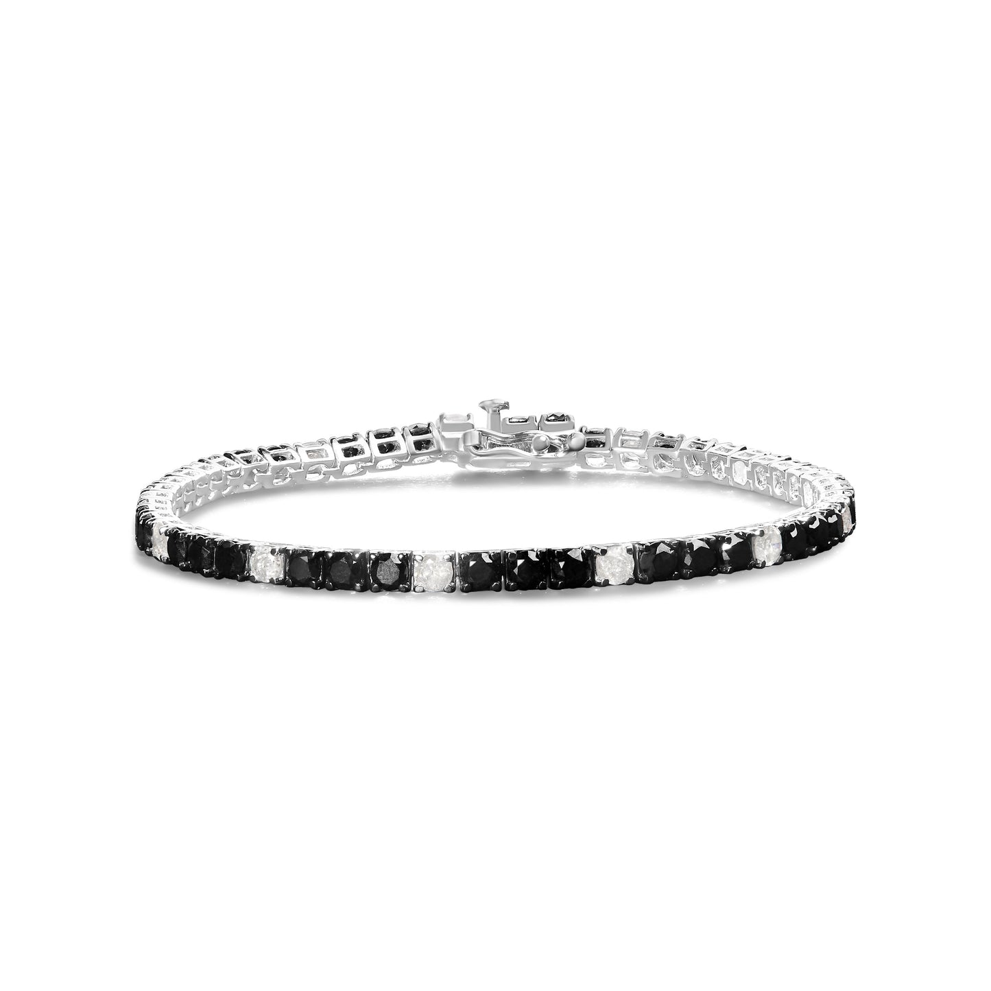 Pulsera de tenis de diamantes negros y blancos de plata esterlina .925 - 7.25 pulgadas