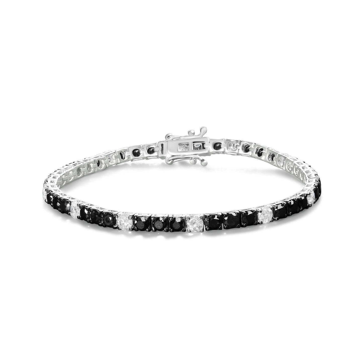 Pulsera de tenis de diamantes negros y blancos de plata esterlina .925 - 7.25 pulgadas