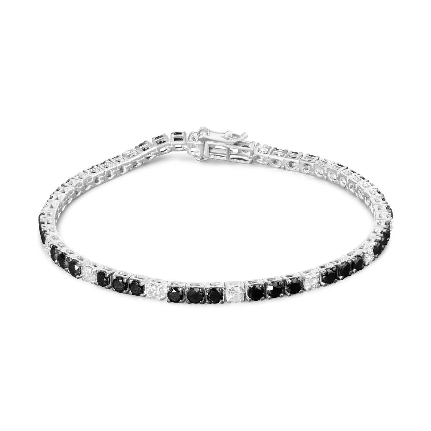 Pulsera de tenis de diamantes negros y blancos de plata esterlina .925 - 7.25 pulgadas