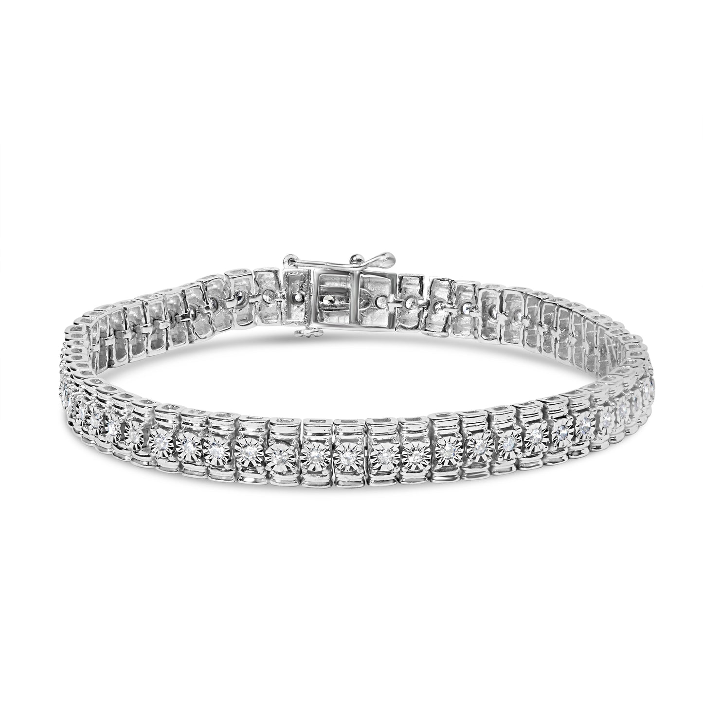 .925 Sterling Silver Diamond Collar Link Bracelet - Size 7.25 Inches