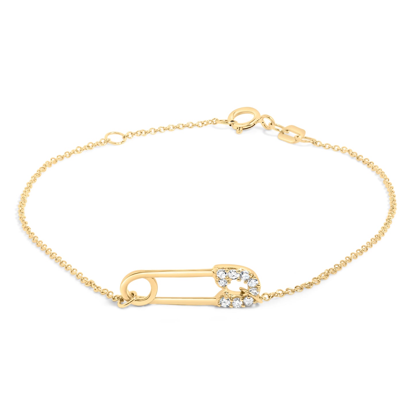 Pulsera Ajustable de Encanto de Clip de Papel de Diamante de Oro Amarillo de 10K - 7.25 Pulgadas