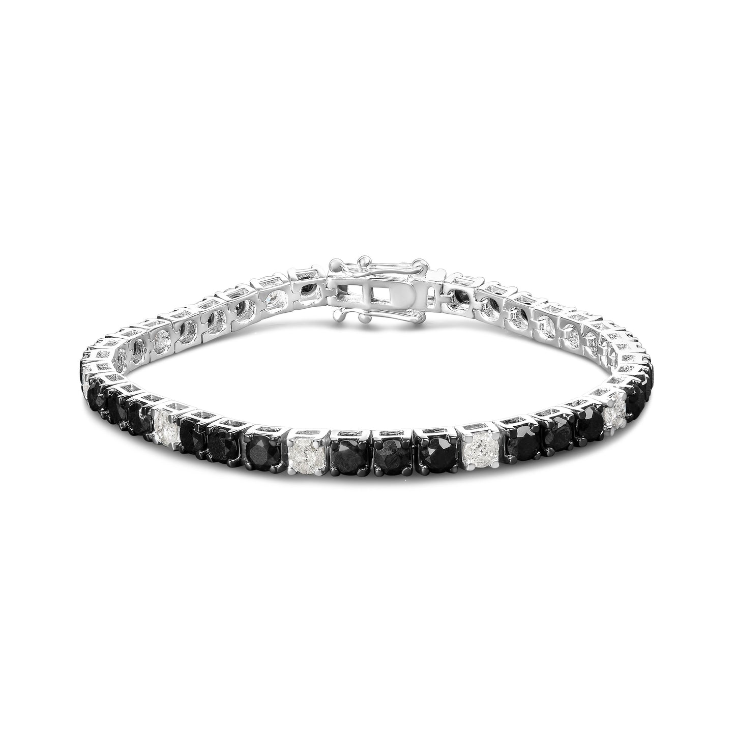 Pulsera de tenis de diamantes negros y blancos de plata esterlina .925 - 7.25 pulgadas