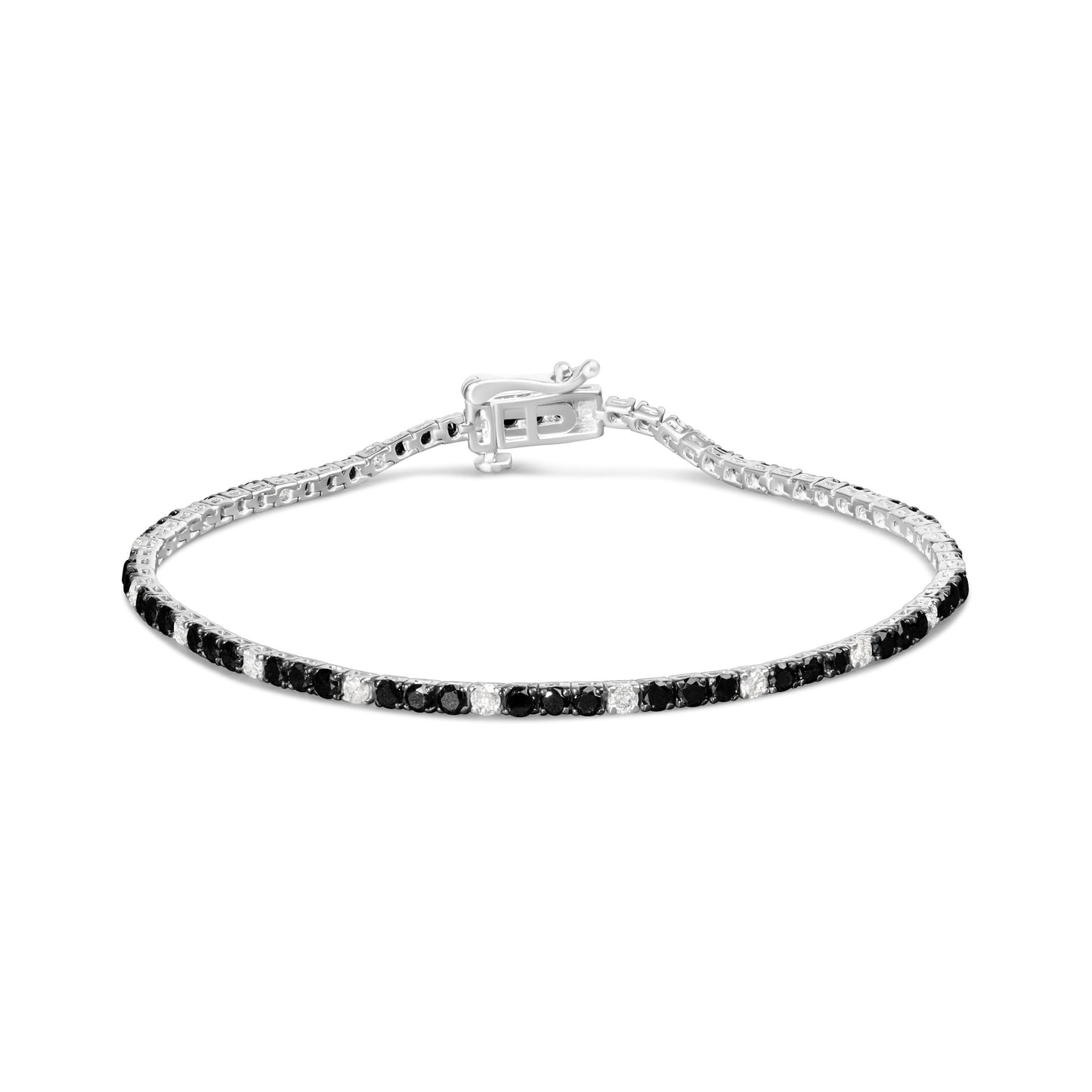 Pulsera de tenis de diamantes negros y blancos de plata esterlina .925 - 7.25 pulgadas