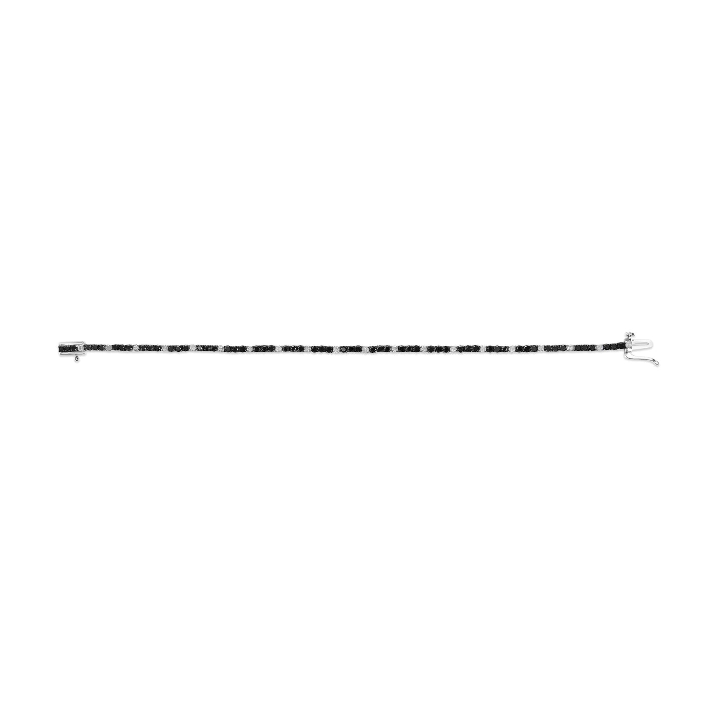 Pulsera de tenis de diamantes negros y blancos de plata esterlina .925 - 7.25 pulgadas