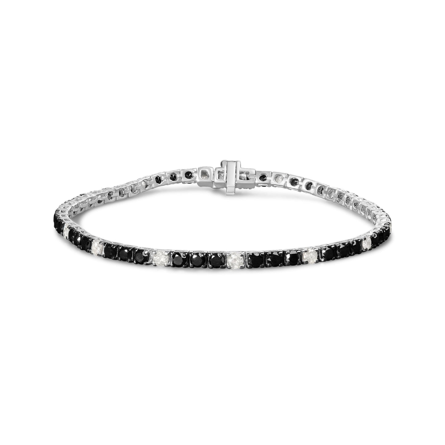 Pulsera de tenis de diamantes negros y blancos de plata esterlina .925 - 7.25 pulgadas