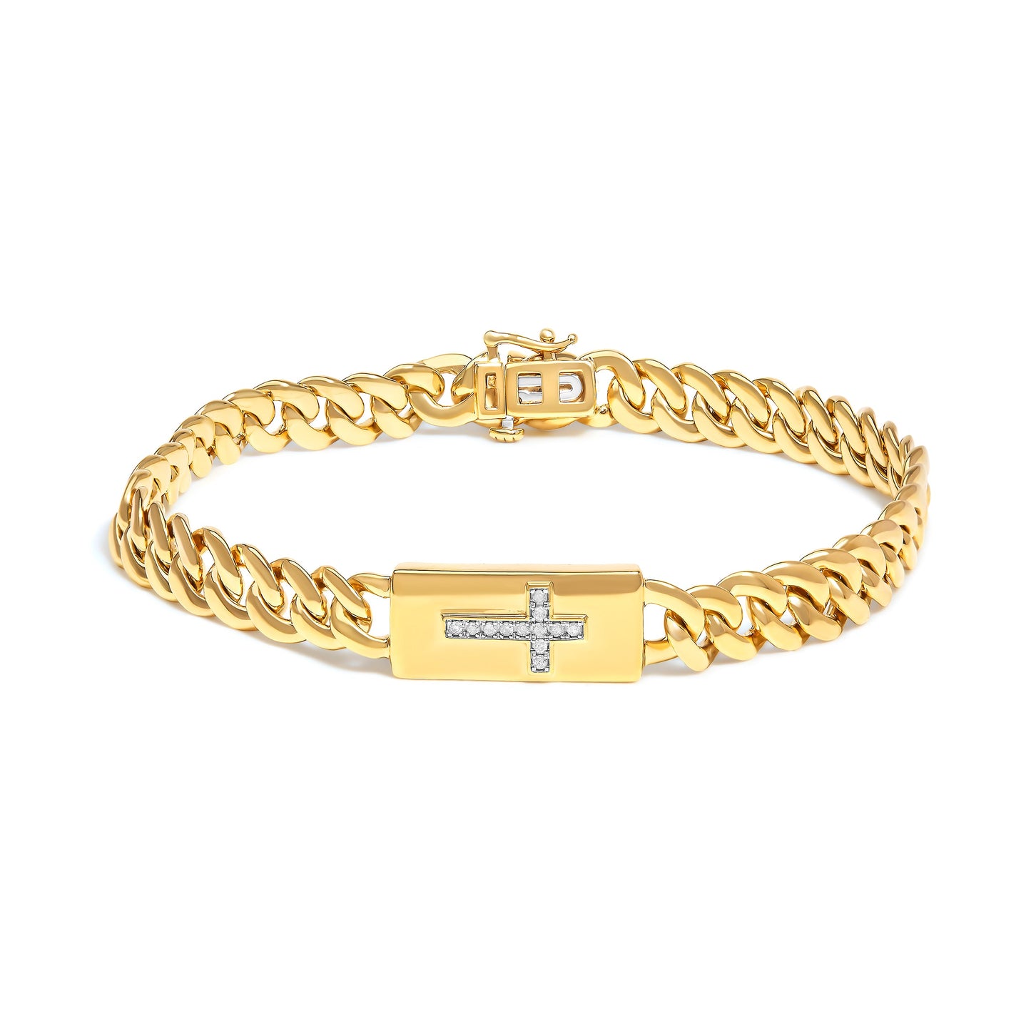 14K Gold Plated Sterling Silver Diamond Accent Cross Bracelet - 7.25"