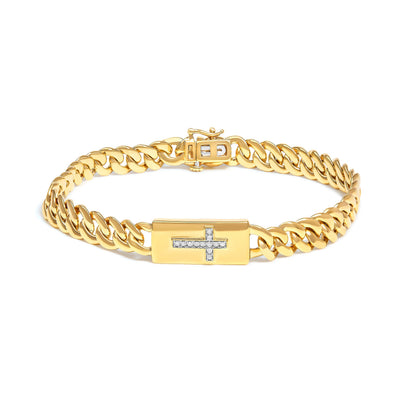 14K Gold Plated Sterling Silver Diamond Accent Cross Bracelet - 7.25"