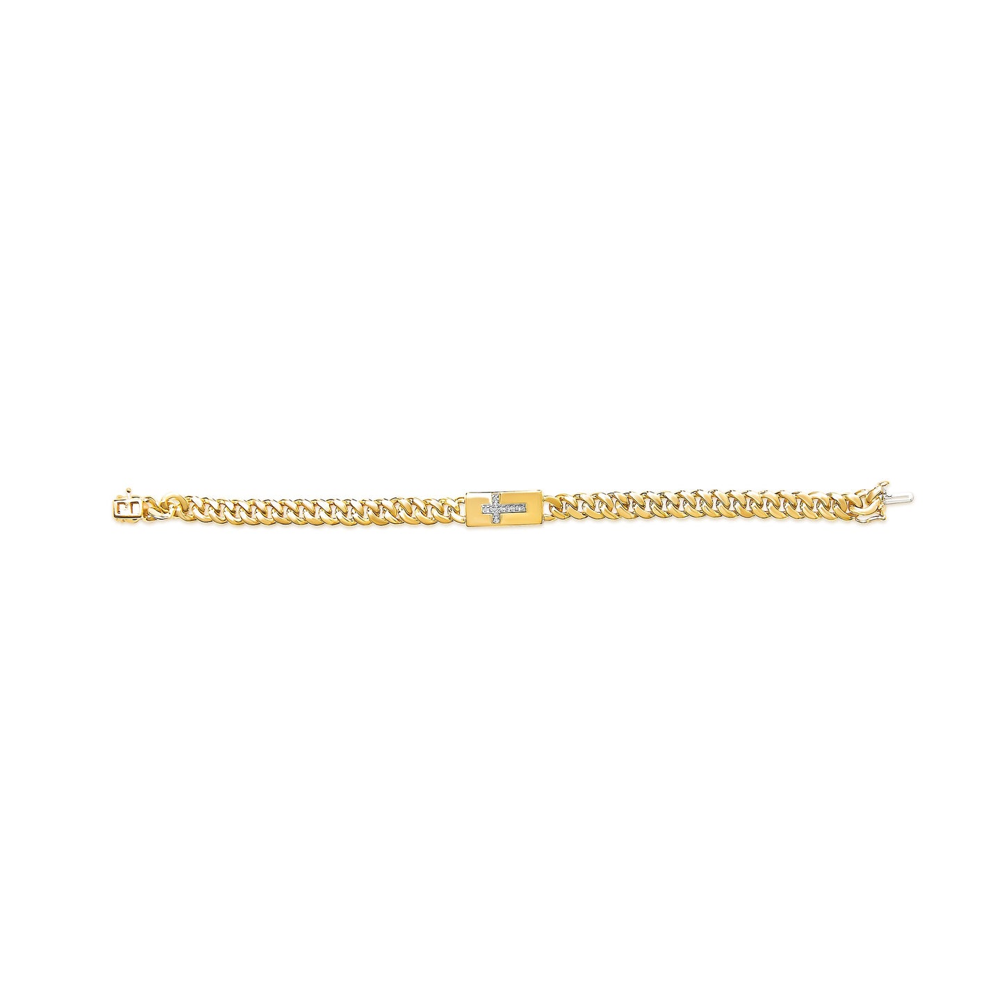 14K Gold Plated Sterling Silver Diamond Accent Cross Bracelet - 7.25"