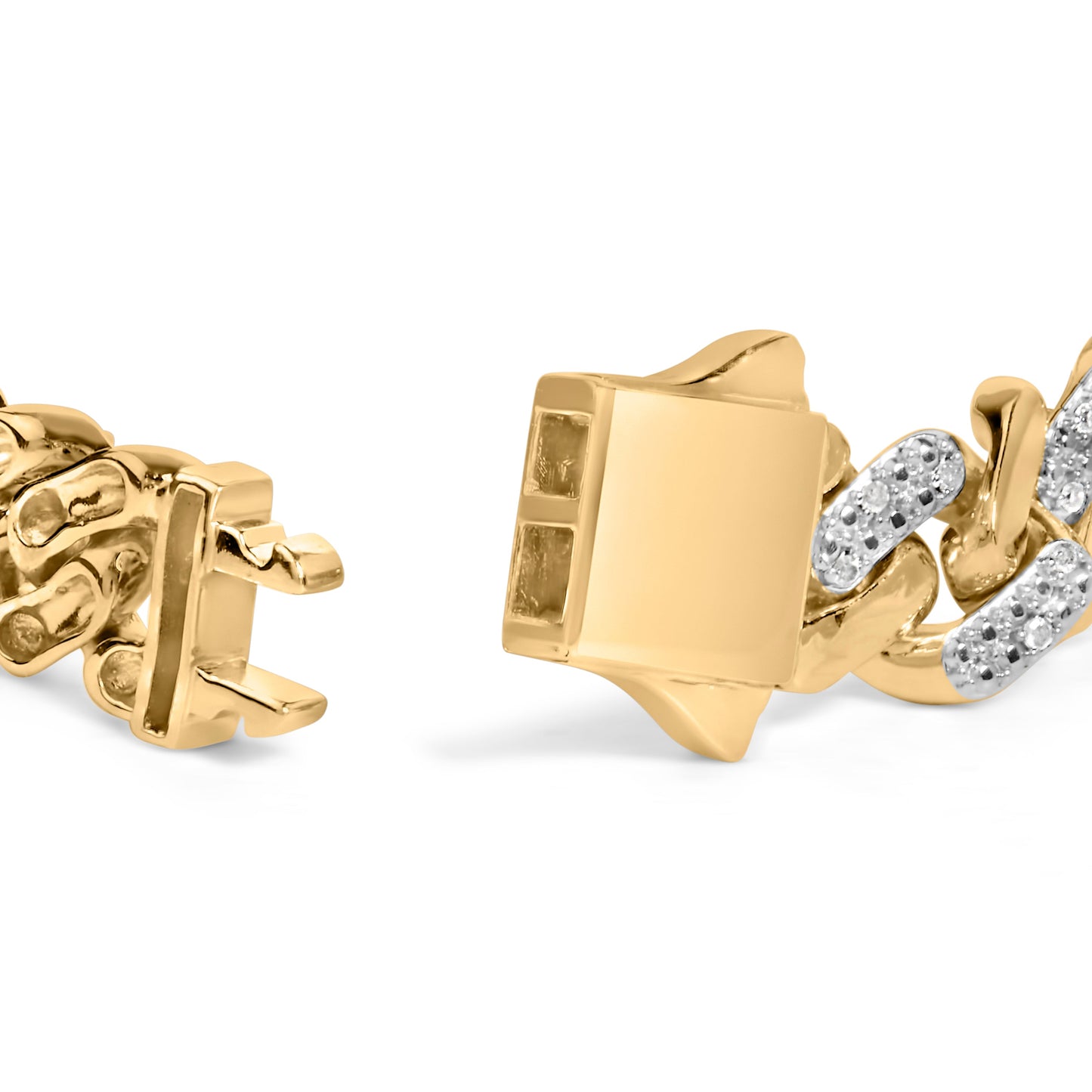 Pulsera de cadena cubana de plata esterlina chapada en oro amarillo de 14K con diamantes - 8.5"