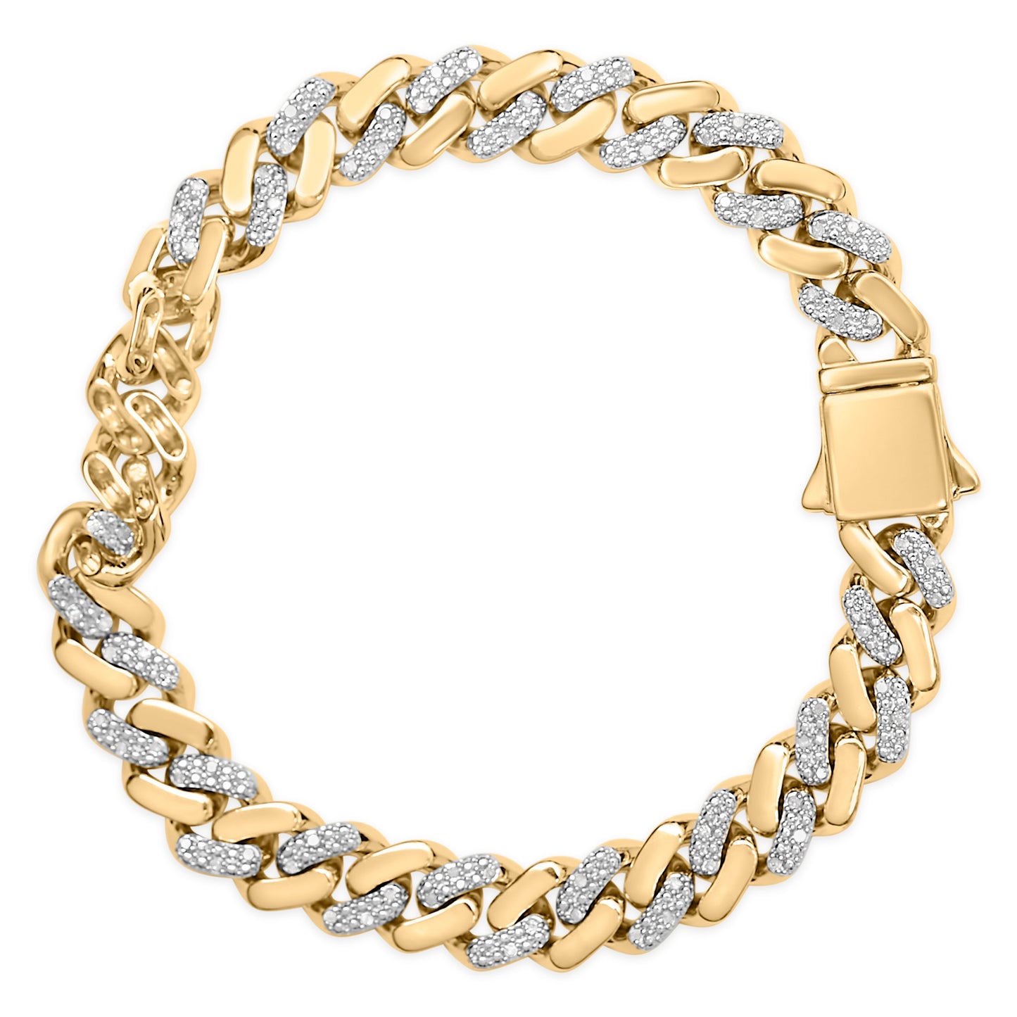 Pulsera de cadena cubana de plata esterlina chapada en oro amarillo de 14K con diamantes - 8.5"
