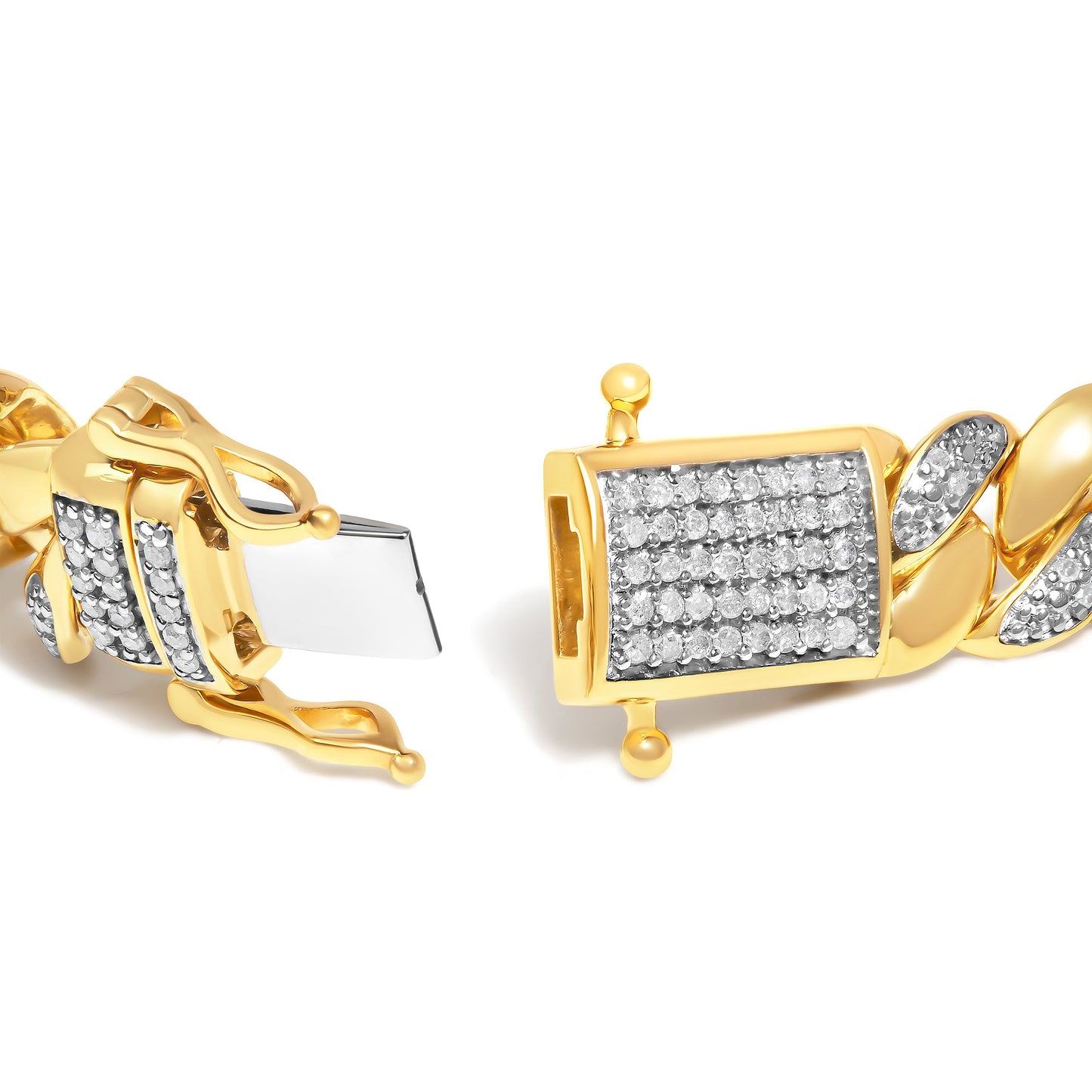 Pulsera Cubana de Diamantes de Plata Esterlina Baño de Oro de 14K - 7.25"