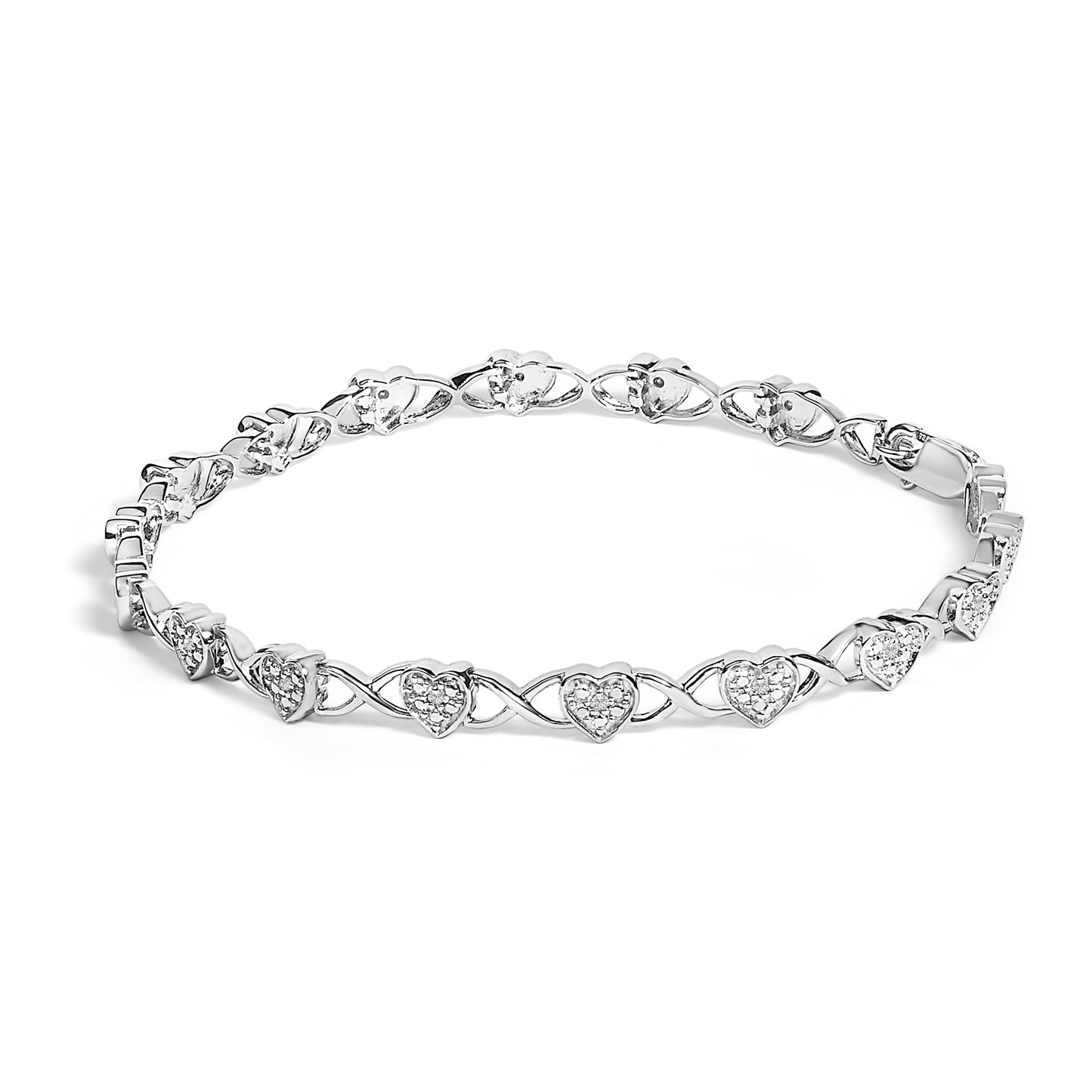 Pulsera de eslabones en forma de corazón con acentos de diamante de plata esterlina .925 - 7.25"