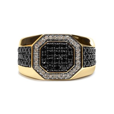 Men's 10K Yellow Gold Octagonal Halo Band Ring with Diamonds - Size 10