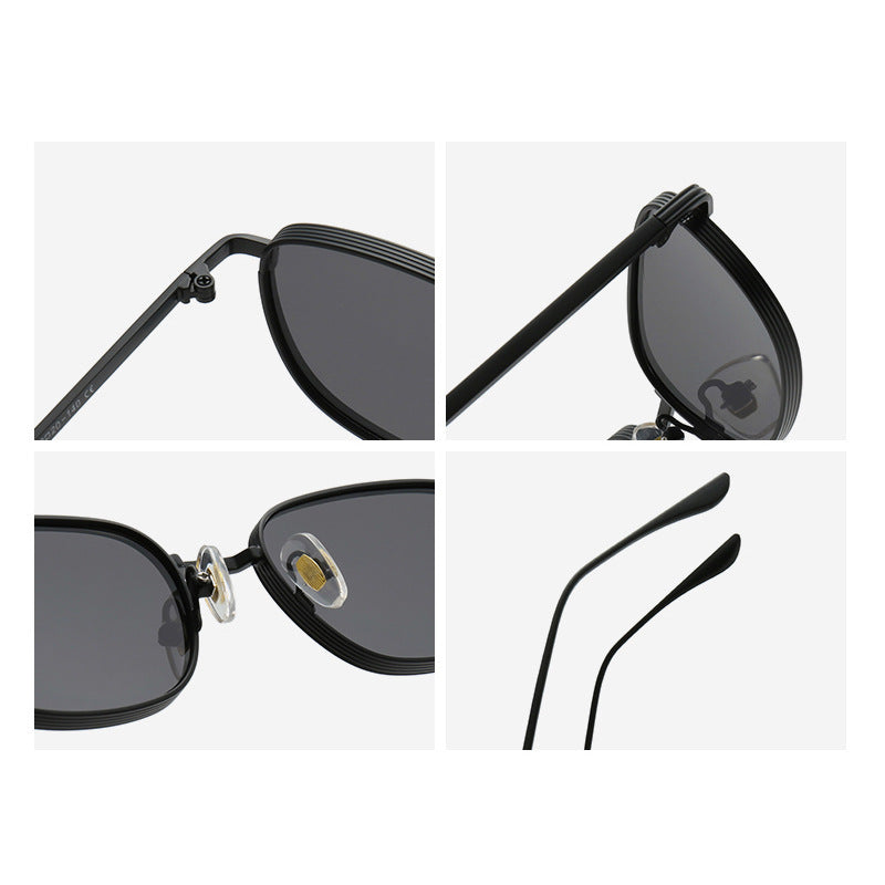 Lunettes de soleil carrées rétro en métal avec protection UV