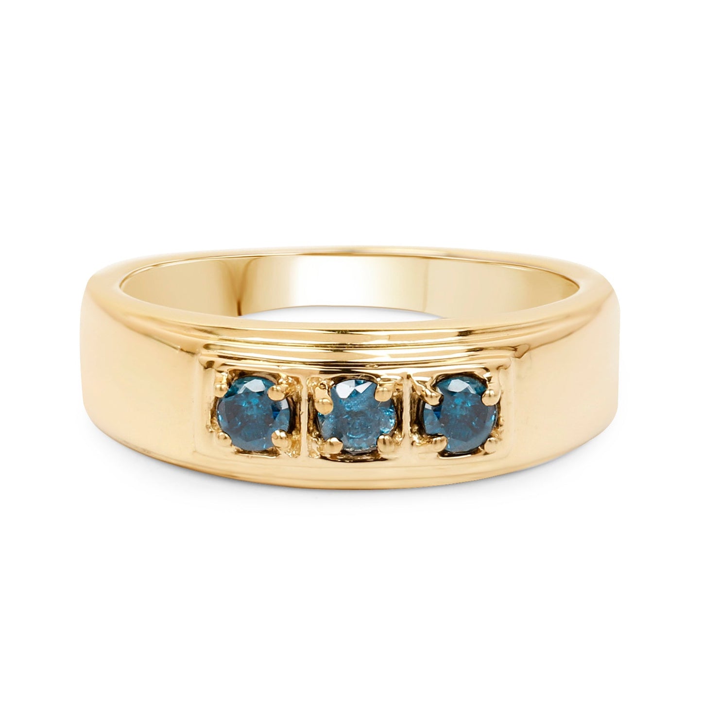 14K Yellow Gold Plated Blue Diamond Sterling Silver Engagement Ring