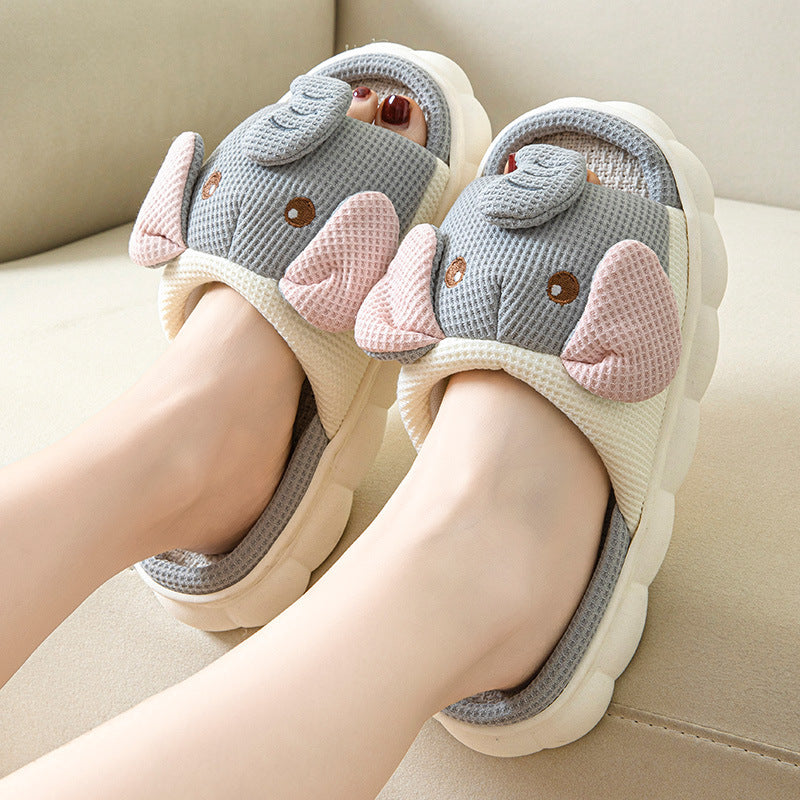 Couples Open Toe Animal Linen Slippers