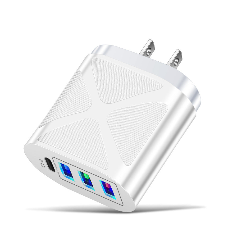 New 3USB+PD fast charging head, US standard, European standard, British standard, PD+3USB multi port charger charging head - Korvel