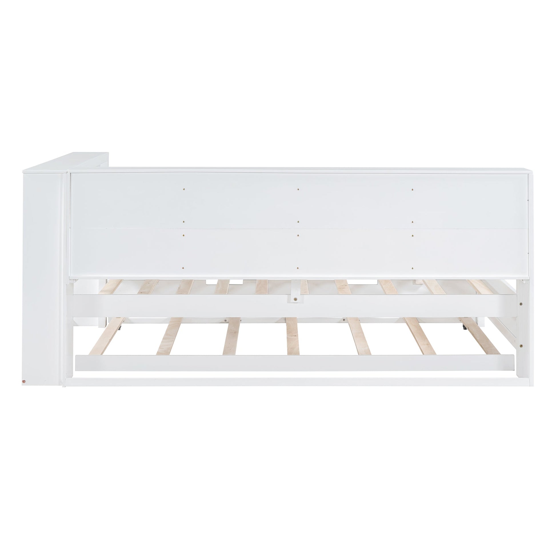 Wooden Twin Size DayBed with Twin Trundle, DayBed with Storage Shelf and USB Charging Ports,White - Korvel