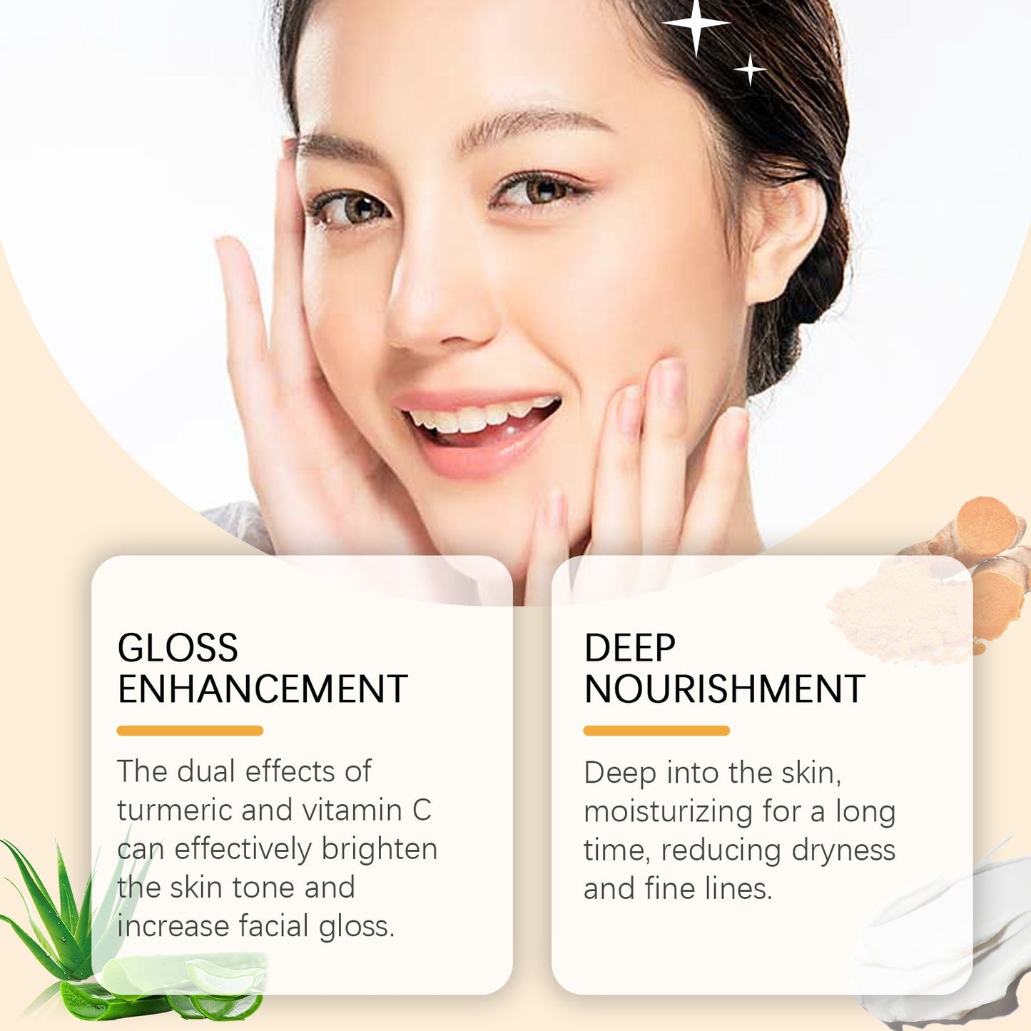 Turmeric Vitamin C Brightening Cream, Moisturizing Even Skin Tone Lighten Acne Mark Brightening Moisturizing Cream - Korvel