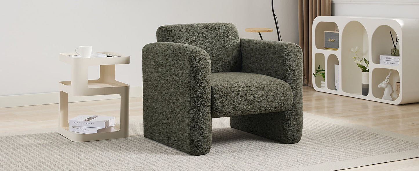 Modern style chair with sheepskin Sherpa fabric soft cushion, comfortable armchair, soft with backrest and pillow, seaweed green - Korvel