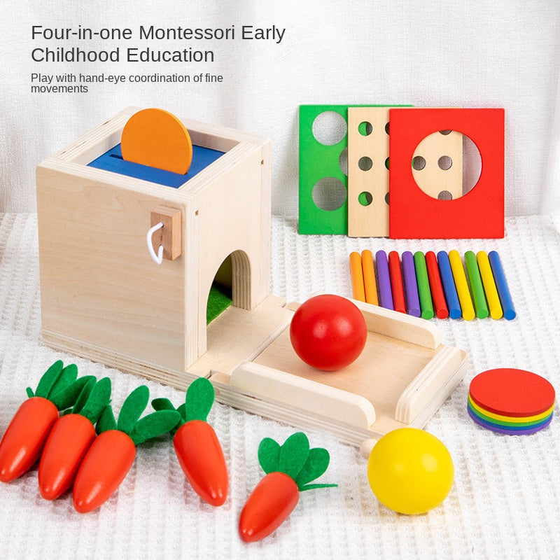 Montessori Four in One Coin Box Multi functional Stick Pulling Carrot Preschool Building Blocks Color Matching Intelligence Box Toy - Korvel