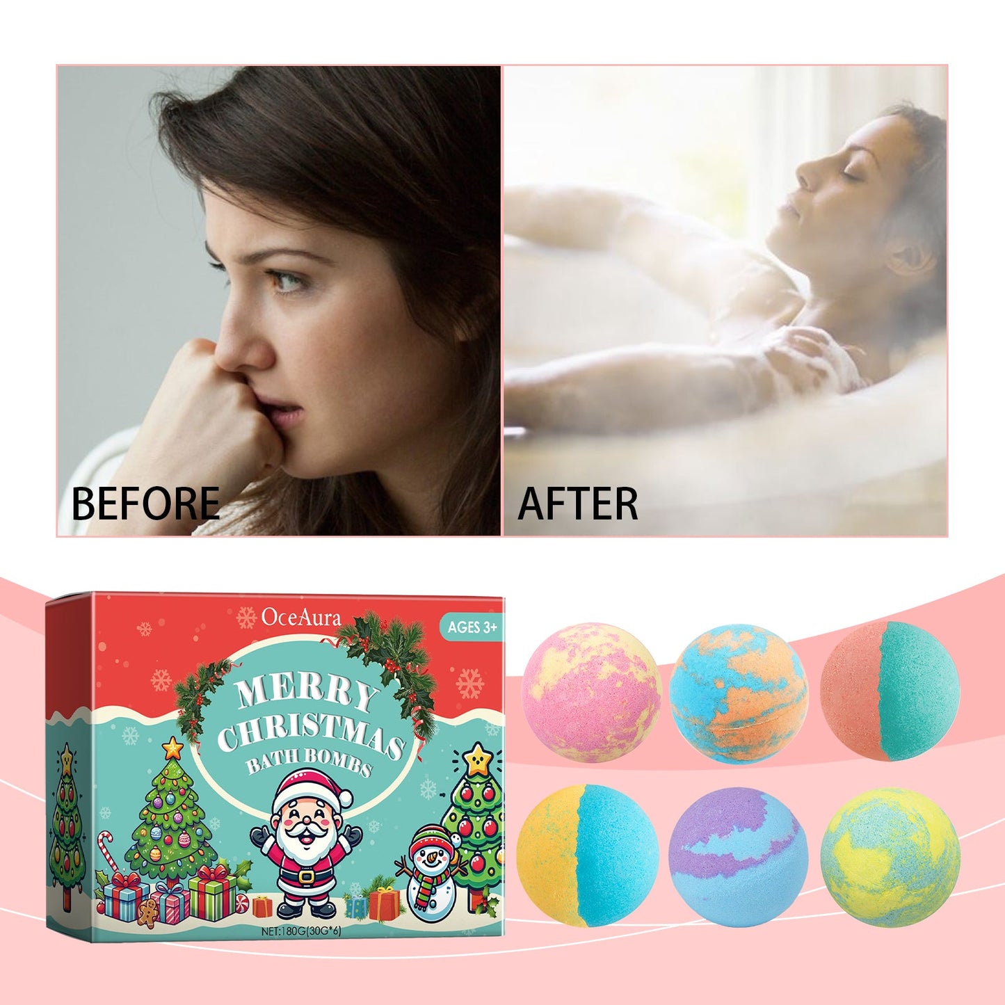 Christmas Colorful Bath Ball, Bubble Shower Fragrance Moisturizes Long-Lasting Plant Cleaning Bath Ball - Korvel