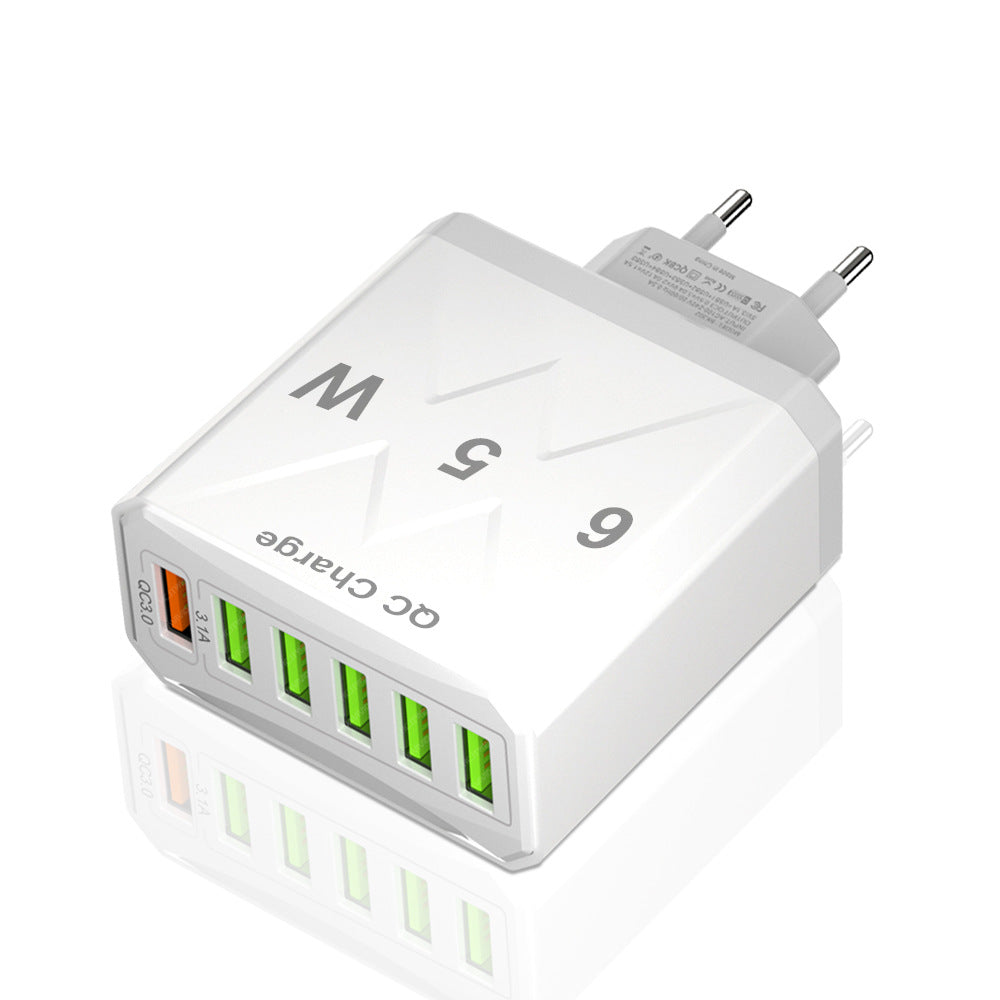 Standard 65W fast charging Korean standard mobile phone charger 6USB multi port fast charging head travel charger - Korvel