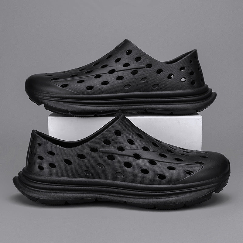 Hollow hole shoes for men one foot sandals fashionable and casual soft soled toe wrapped beach shoes - Korvel