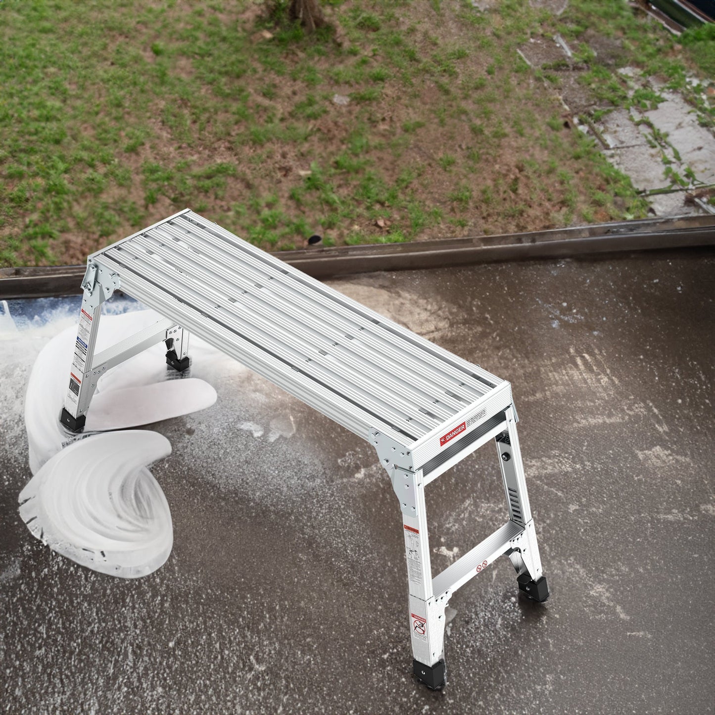 Aluminum Work Platform Large Size Step Stool Folding Portable Work Bench 40" Width Telescopic Feet 22" -27.5" Height Adjustable - Korvel