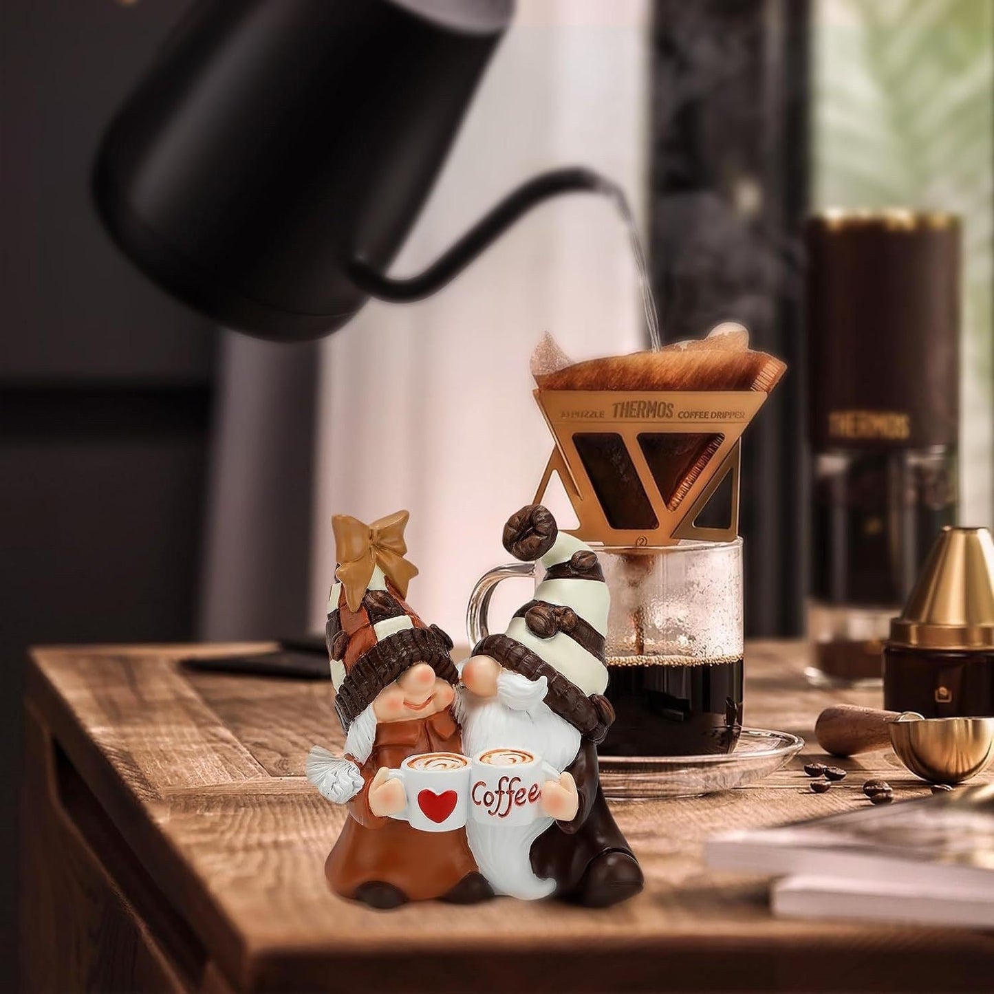 Ornement en résine double nain café de Noël