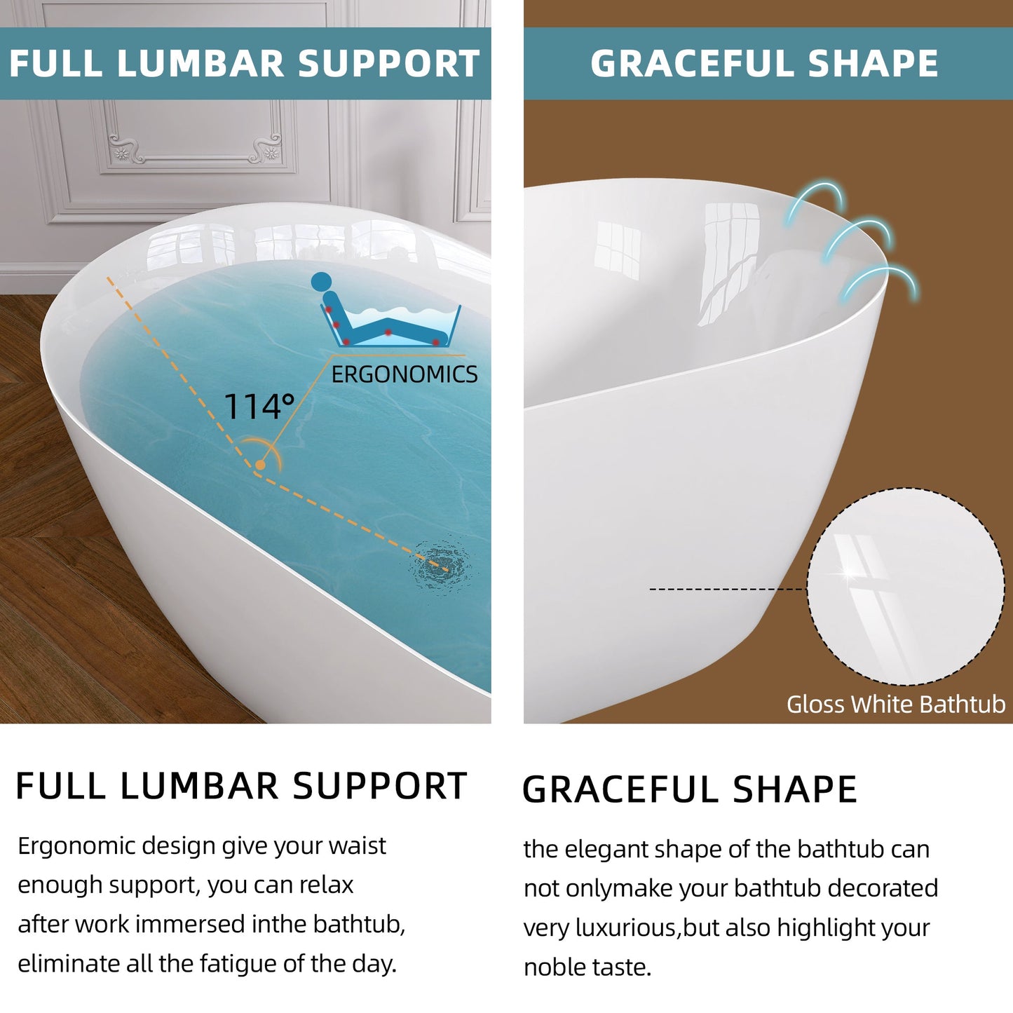 51 Inch Acrylic Freestanding Bathtub Contemporary Soaking White Tub with Overflow and Pop-up Drain Glossy White - Korvel
