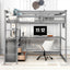 Full Size Loft Bed with Desk and Shelves - Gray