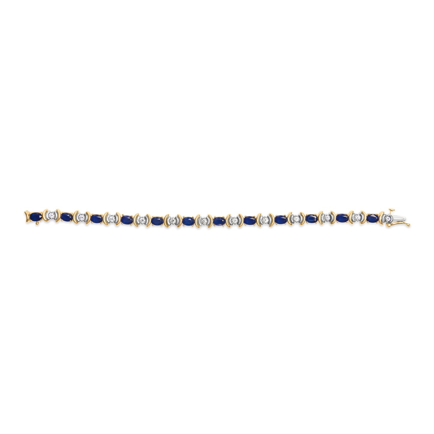 Pulsera de eslabones de diamante y zafiro azul de oro amarillo de 14K - 7 pulgadas