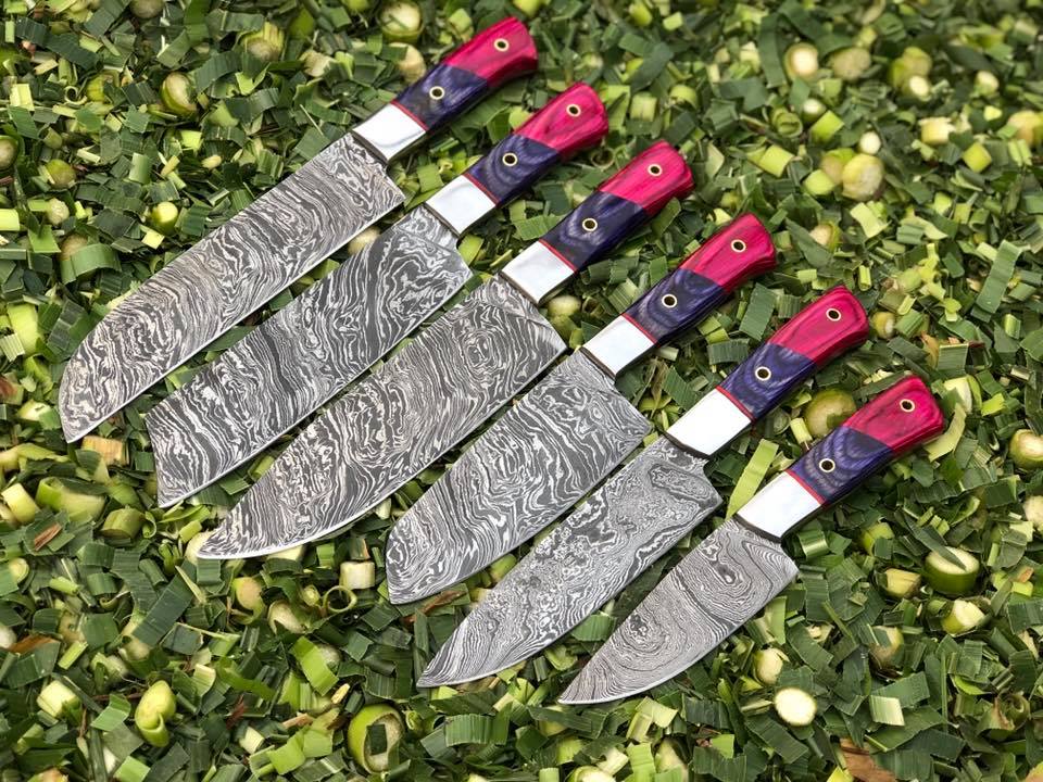 Premium 6-Piece Kitchen Knife Set with Exquisite Damascus Steel Blades and Elegant Wood Handles - Korvel