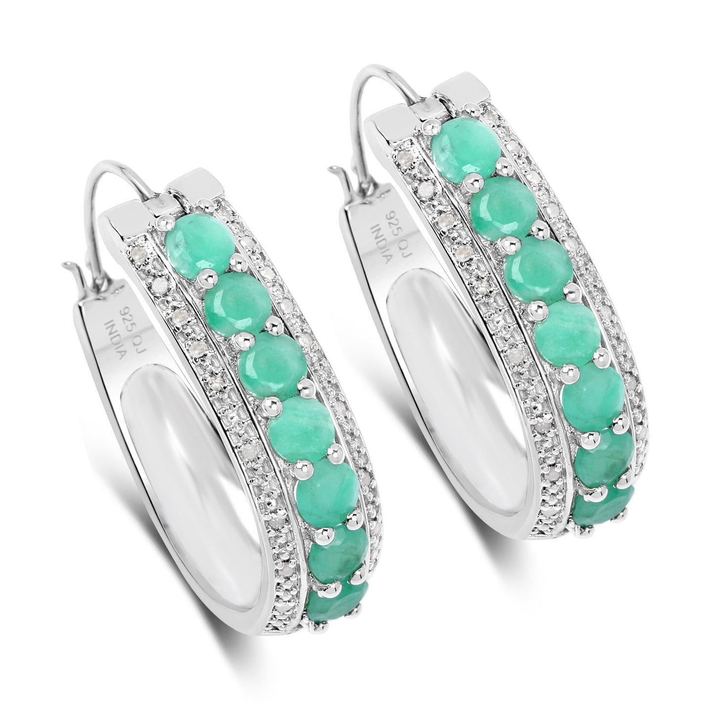 3.42 Carat Genuine Emerald and Diamond Sterling Silver Earrings