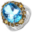 12.73 Carat Blue Topaz & Citrine Sterling Silver Engagement Ring