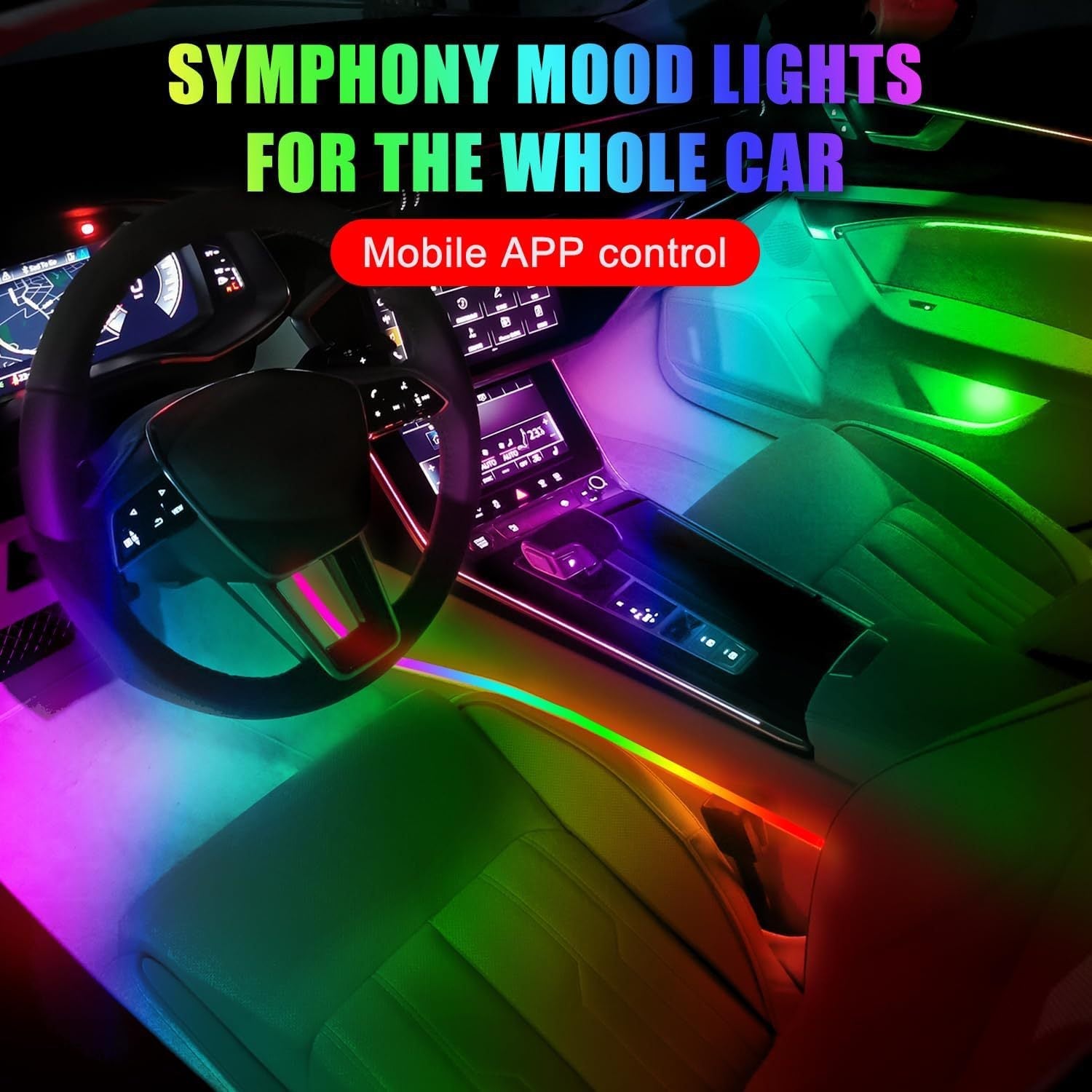 Suitable for 256 color dynamic light and shadow ambient lighting in cars universal car models with added welcome lights - Korvel