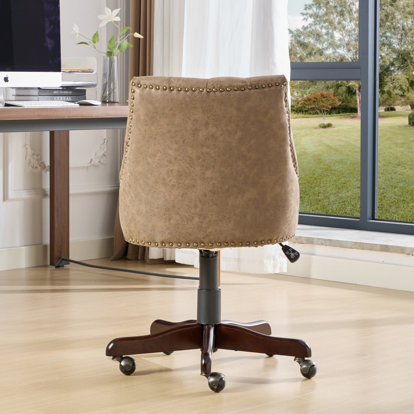Silla de Oficina de Estilo Retro Medieval de Piel de Oveja - Marrón