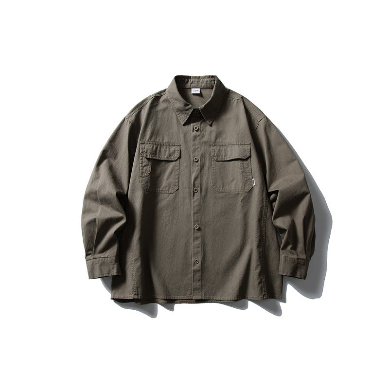 Chemise de travail décontractée à manches longues et poches pour hommes