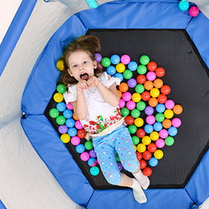 55'' Toddlers Trampoline with Safety Enclosure Net and Balls, Indoor Outdoor Mini Trampoline for Kids - Korvel