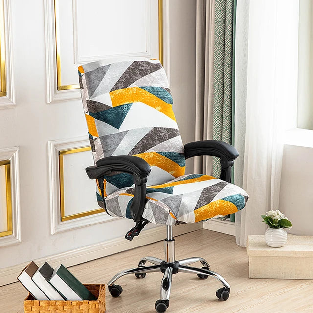 Stretch Printed Computer Office Chair Covers Soft Fit Universal Desk Rotating Slipcovers Removable Washable Anti-Dust Spandex - Korvel