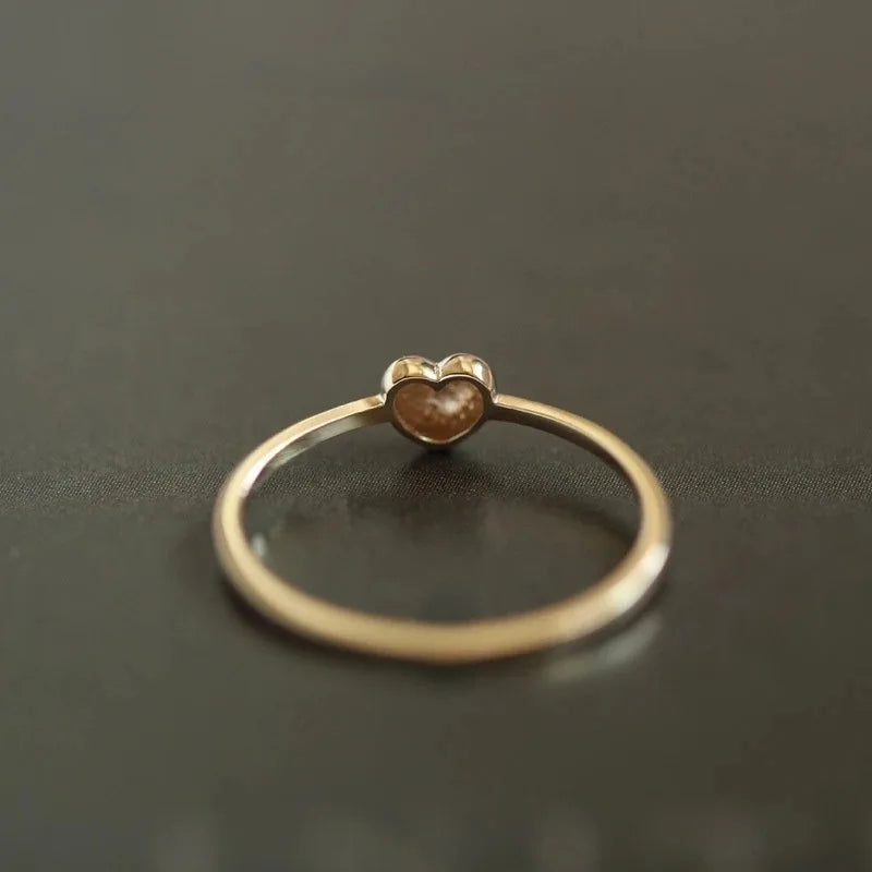 925 Sterling Silver Plated 14K Gold Chubby Love Ring for Girl Simple and Versatile Super Cute Heart Ring Fine Jewelry - Korvel