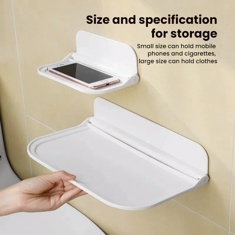 New Foldable Punch - Free Wall - mounted Plastic Floating Shelf for Bathroom and Toilet, Ideal for Towel and Clothes Storage - Korvel