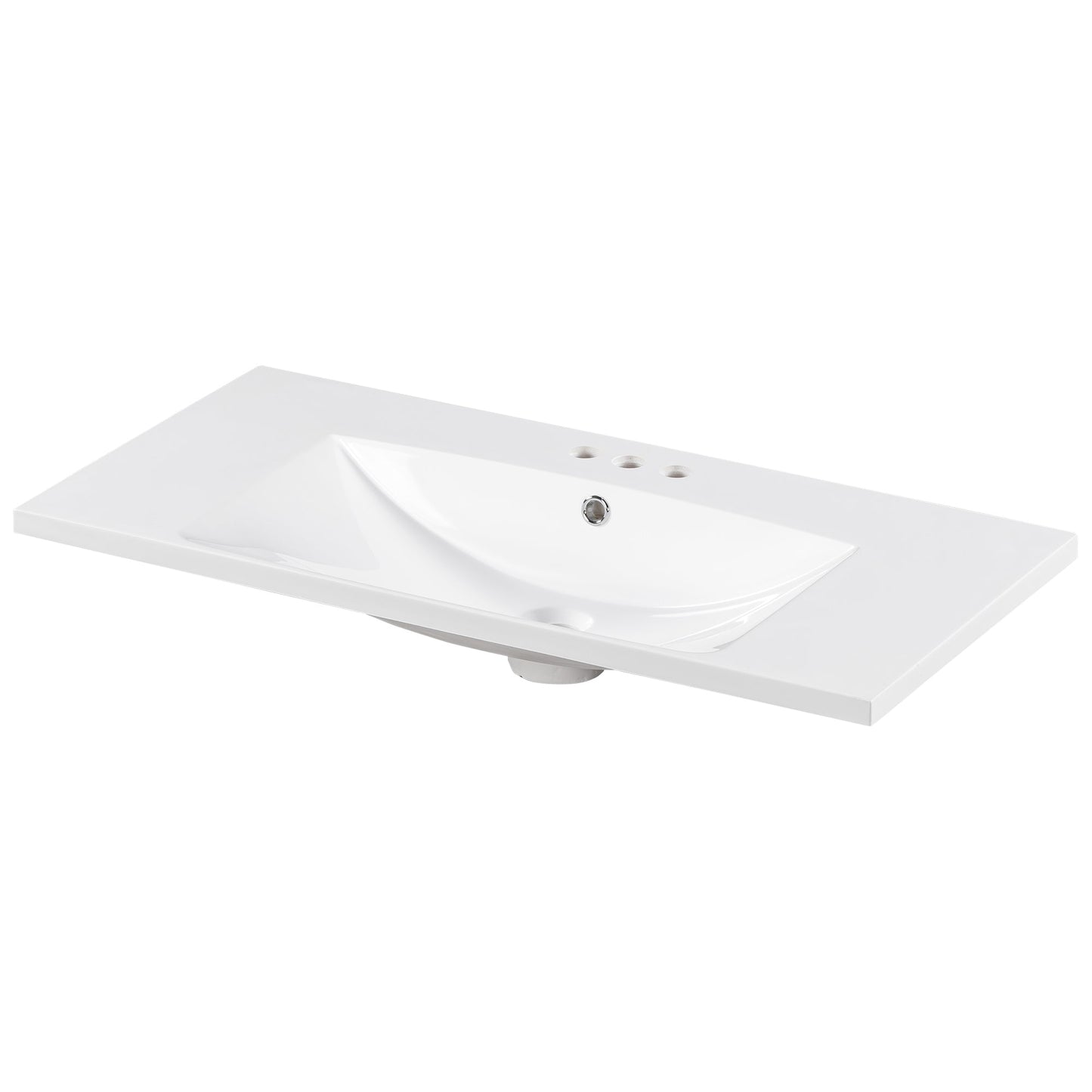 36" Single Bathroom Basin Sink, Vanity Top Only, 3-Faucet Holes, Resin - Korvel